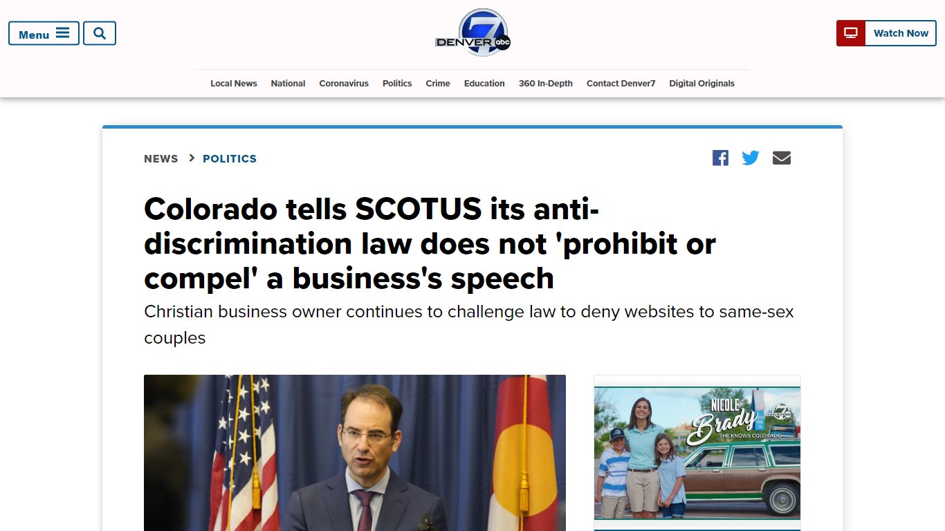Colorado files SCOTUS brief in challenge to anti-discrimination law