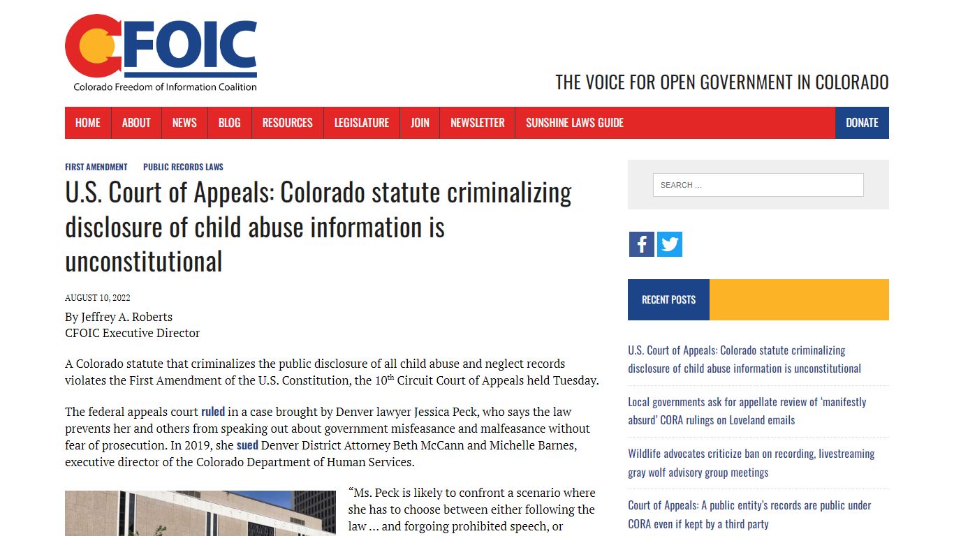 U.S. Court of Appeals: Colorado statute criminalizing disclosure of ...